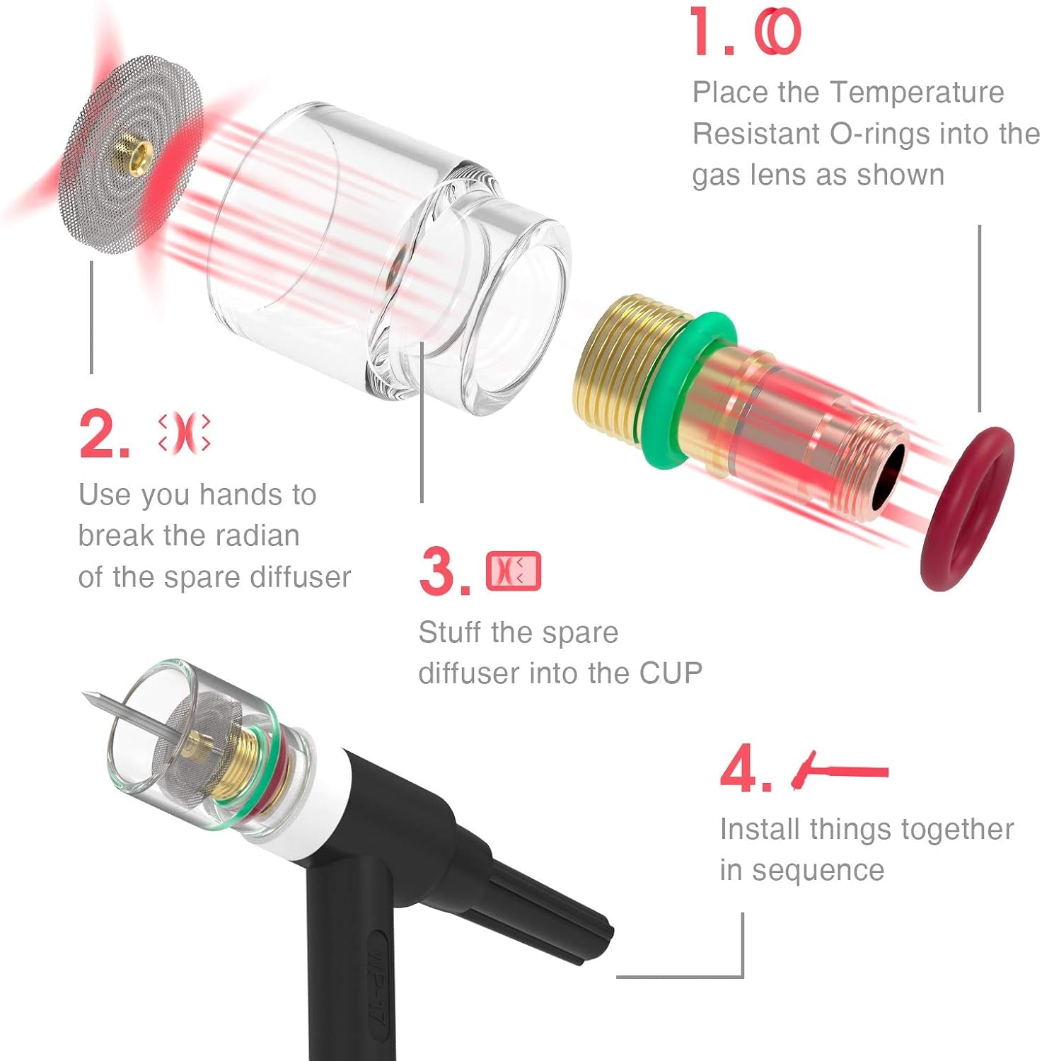 71Pcs TIG Welding Torch Stubby Gas Lens #12 Glass Cup Kit for WP-17/18/26