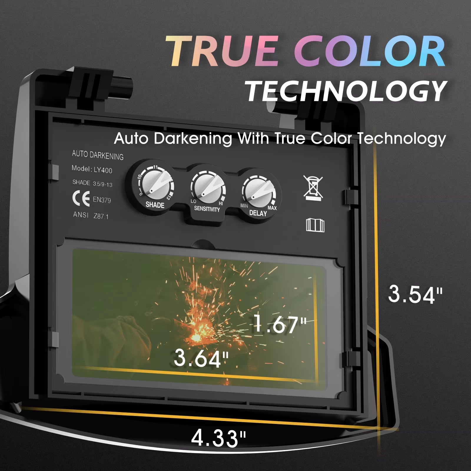 TOOLIOM Flip up Welding Helmet 3.64 X 1.67 Inch Auto Darkening Clamshell Welding Mask True Color Lift Front Welding Hood