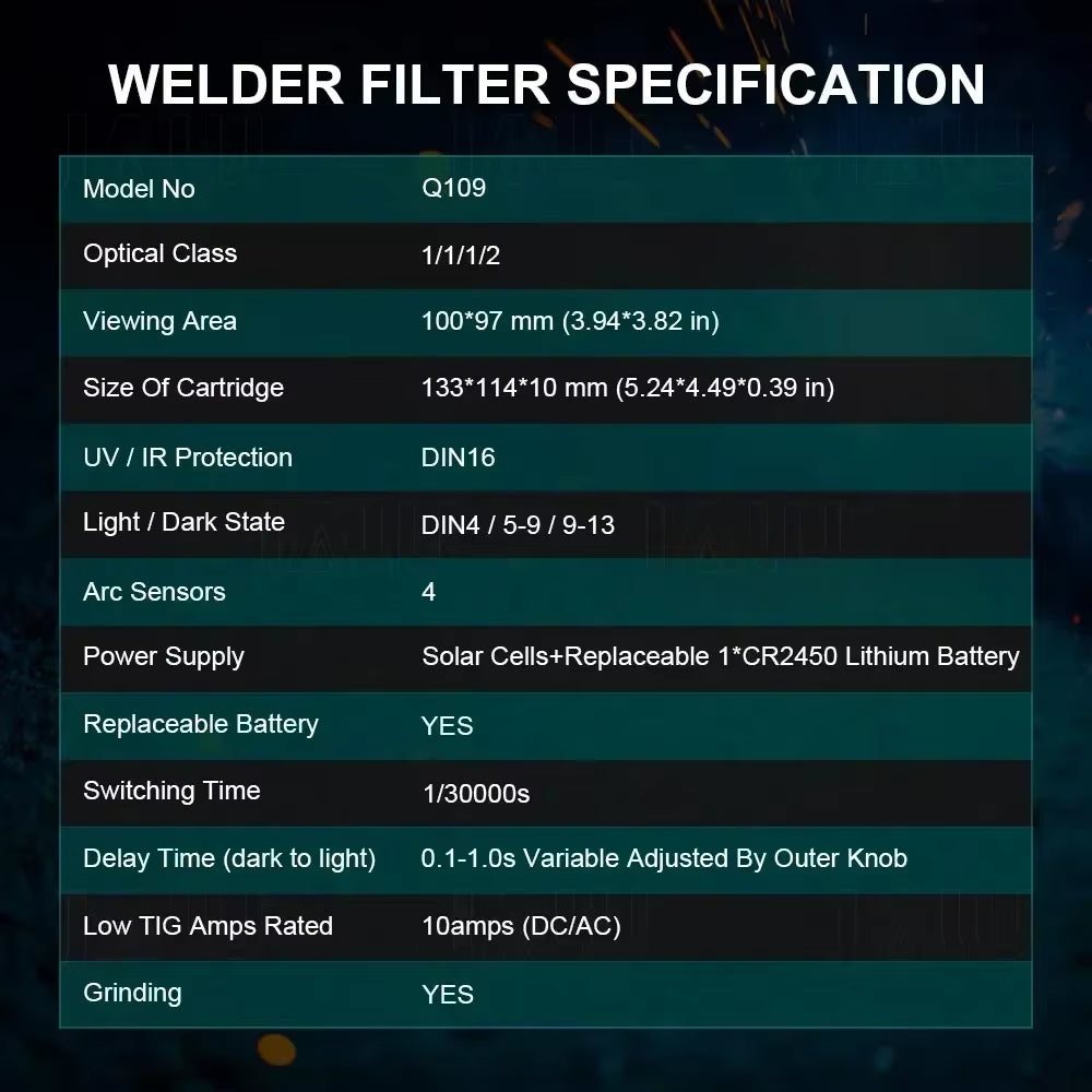 Experience Ultimate Protection with the Q109 Solar Auto Darkening Welding Helmet - True Color Technology for Enhanced Visibility