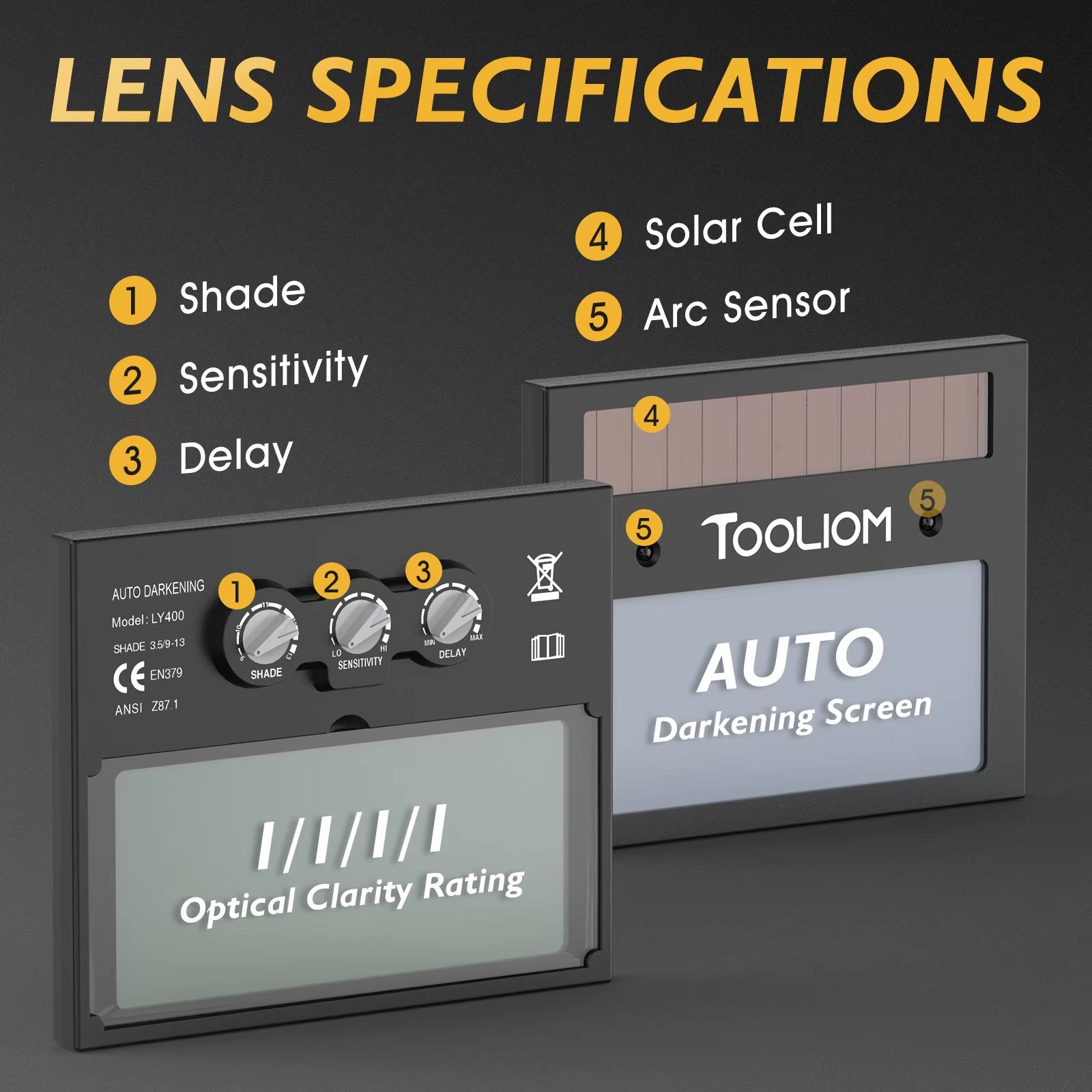 TOOLIOM Flip up Welding Helmet 3.64 X 1.67 Inch Auto Darkening Clamshell Welding Mask True Color Lift Front Welding Hood